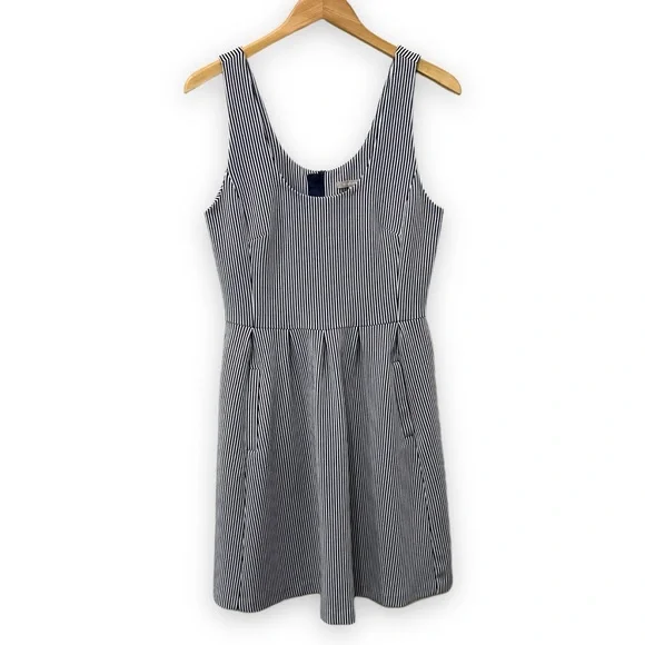 Banana Republic | Dresses | Banana Republic Dress Fit Flare Navy White  Stripe Sleeveless Pockets Stretch | Poshmark